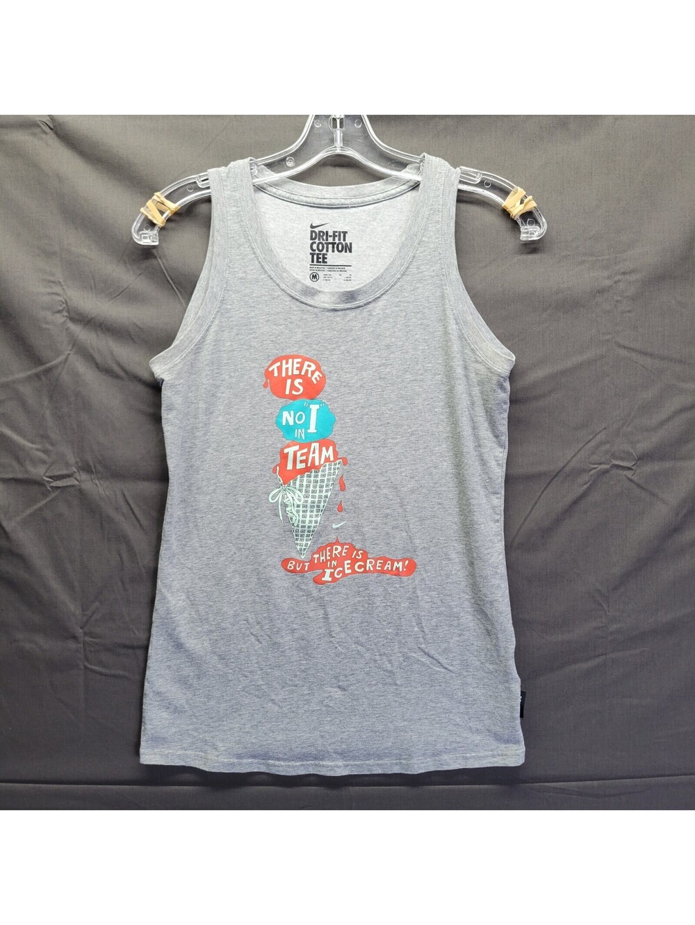 NIKE Dri-Fit Cotton Tank Top No I In Team Ice Cream Cone Heather Grey Women's M